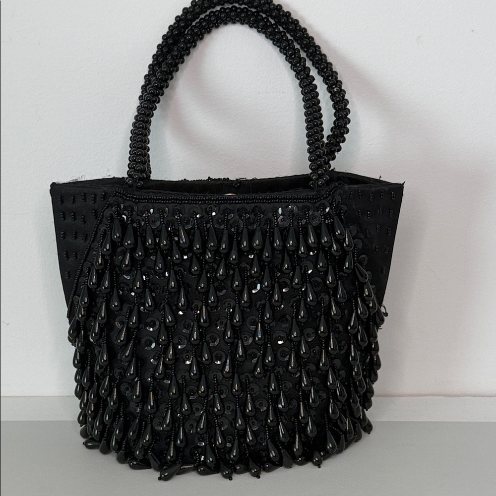 Vintage La Regale Stunning Black Beaded Handbag
